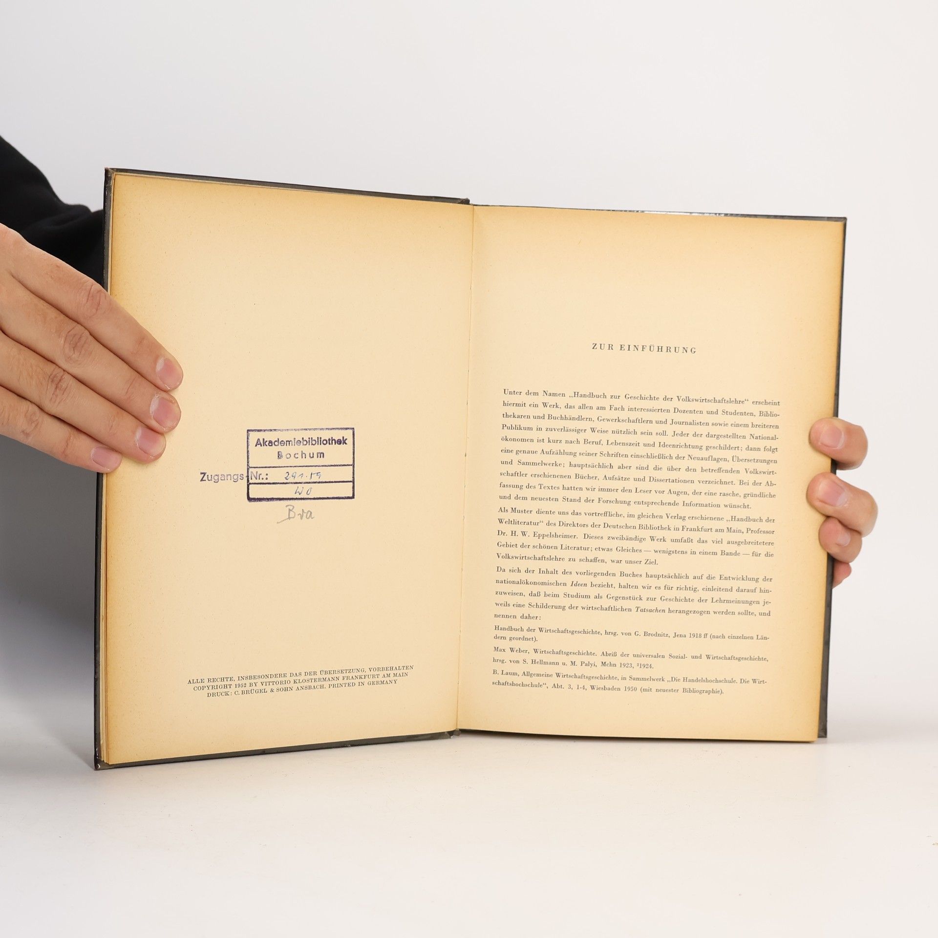 Walter Braeuer Handbuch zur Geschichte der Volkswirtschaftslehre
