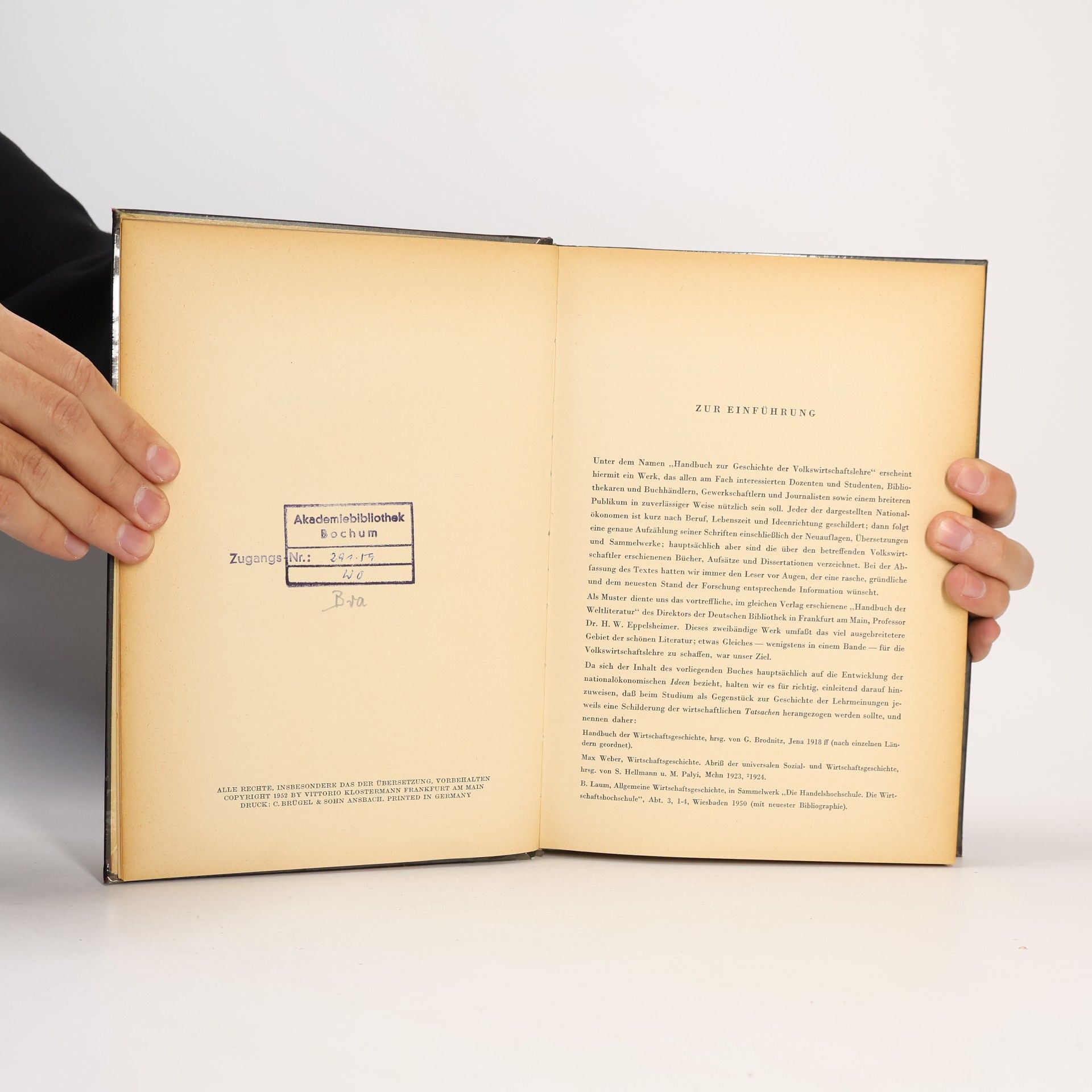 Walter Braeuer Handbuch zur Geschichte der Volkswirtschaftslehre
