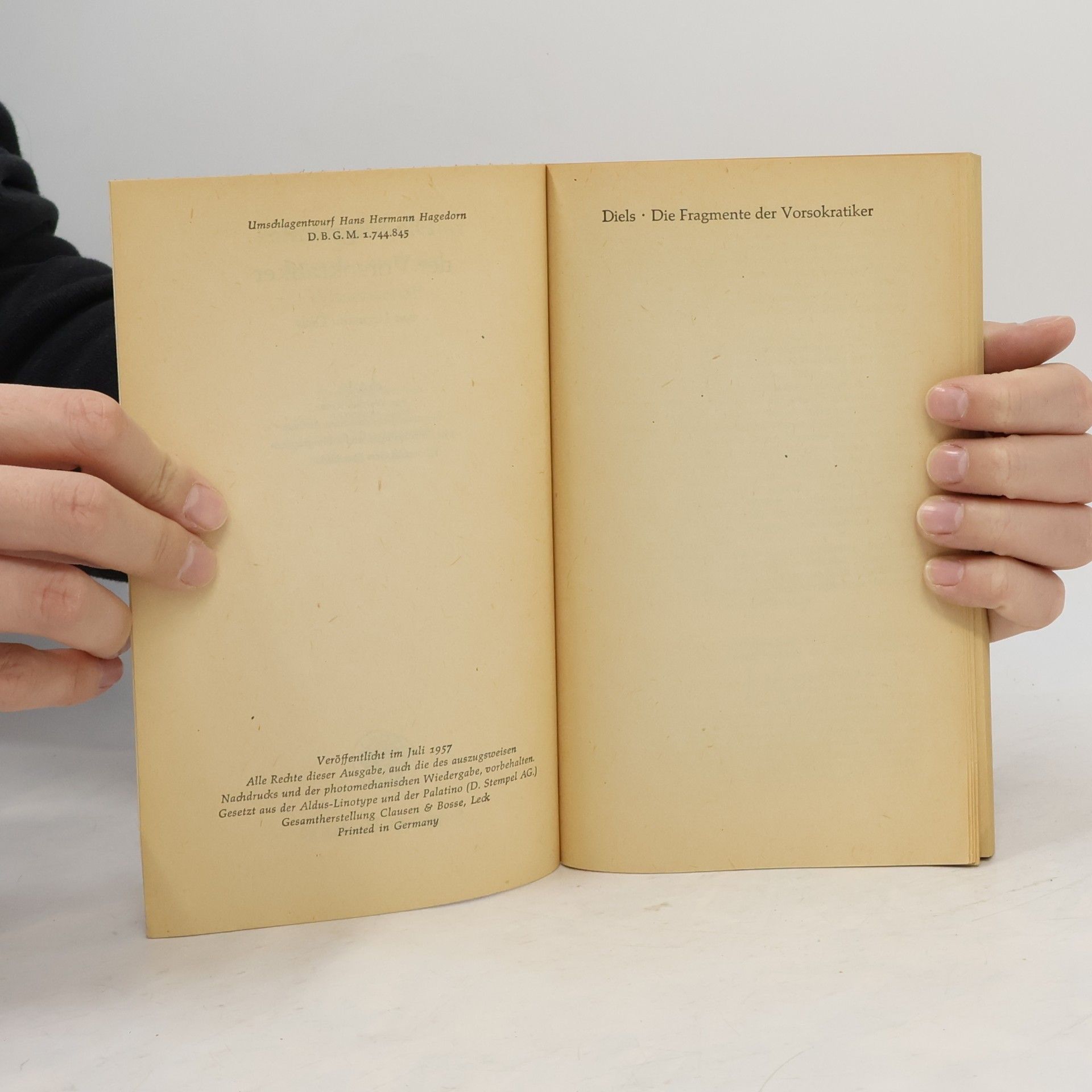 Hermann Diels Die Fragmente der Vorsokratiker