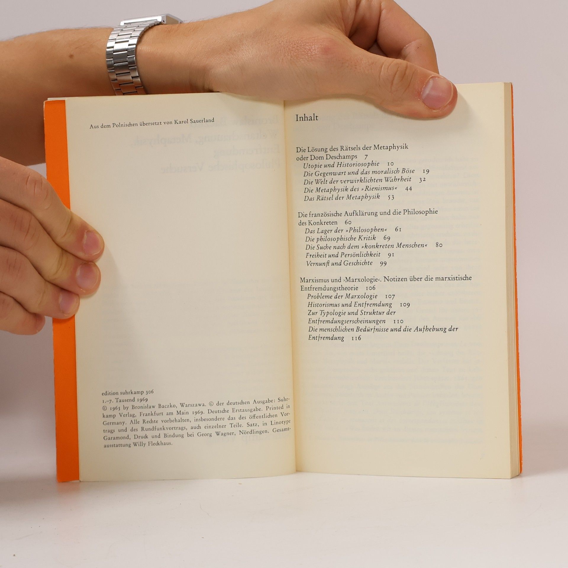 Bronisław Baczko Weltanschauung, Metaphysik, Entfremdung Philosophische Versuche