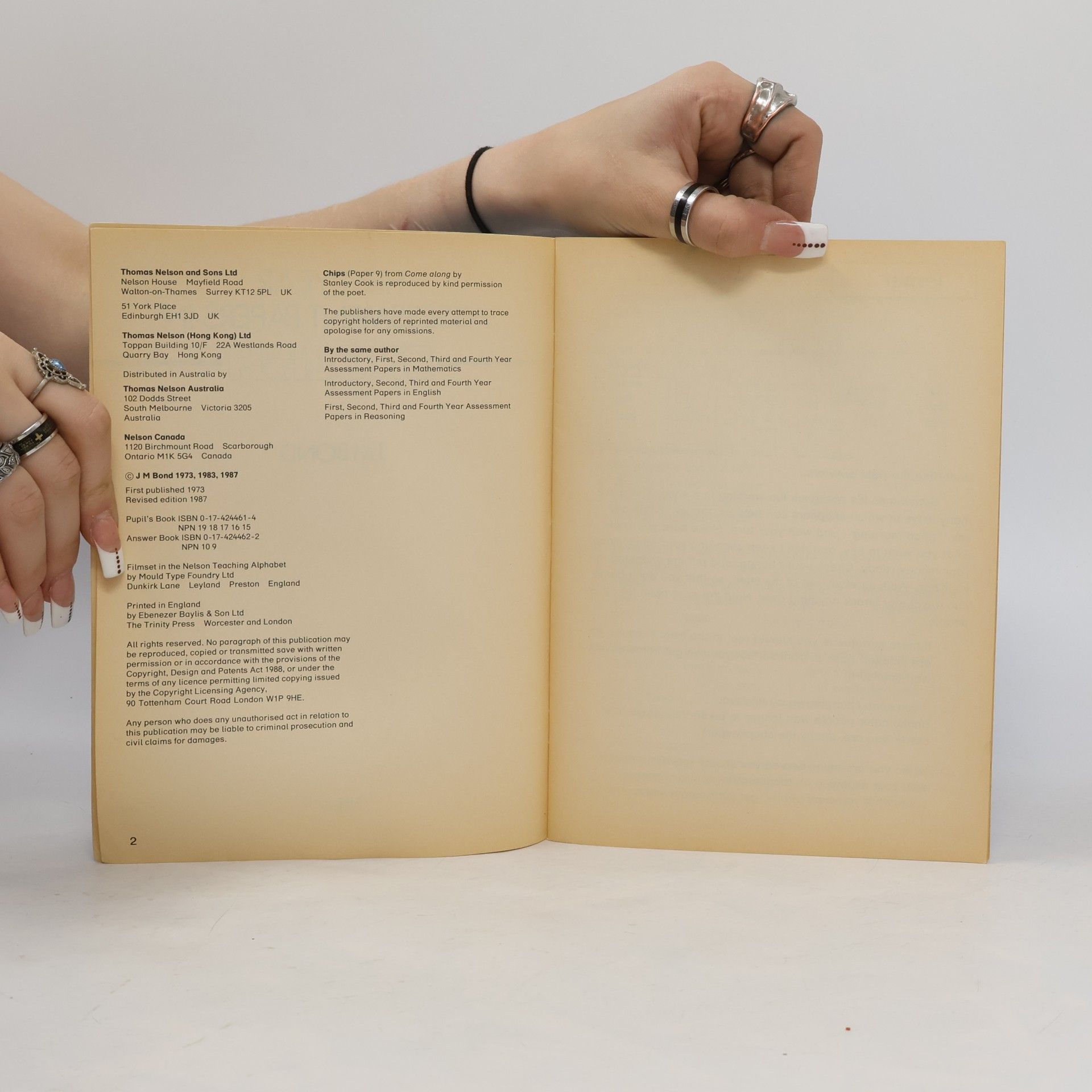 J. M. Bond First Year Assessment Papers In English
