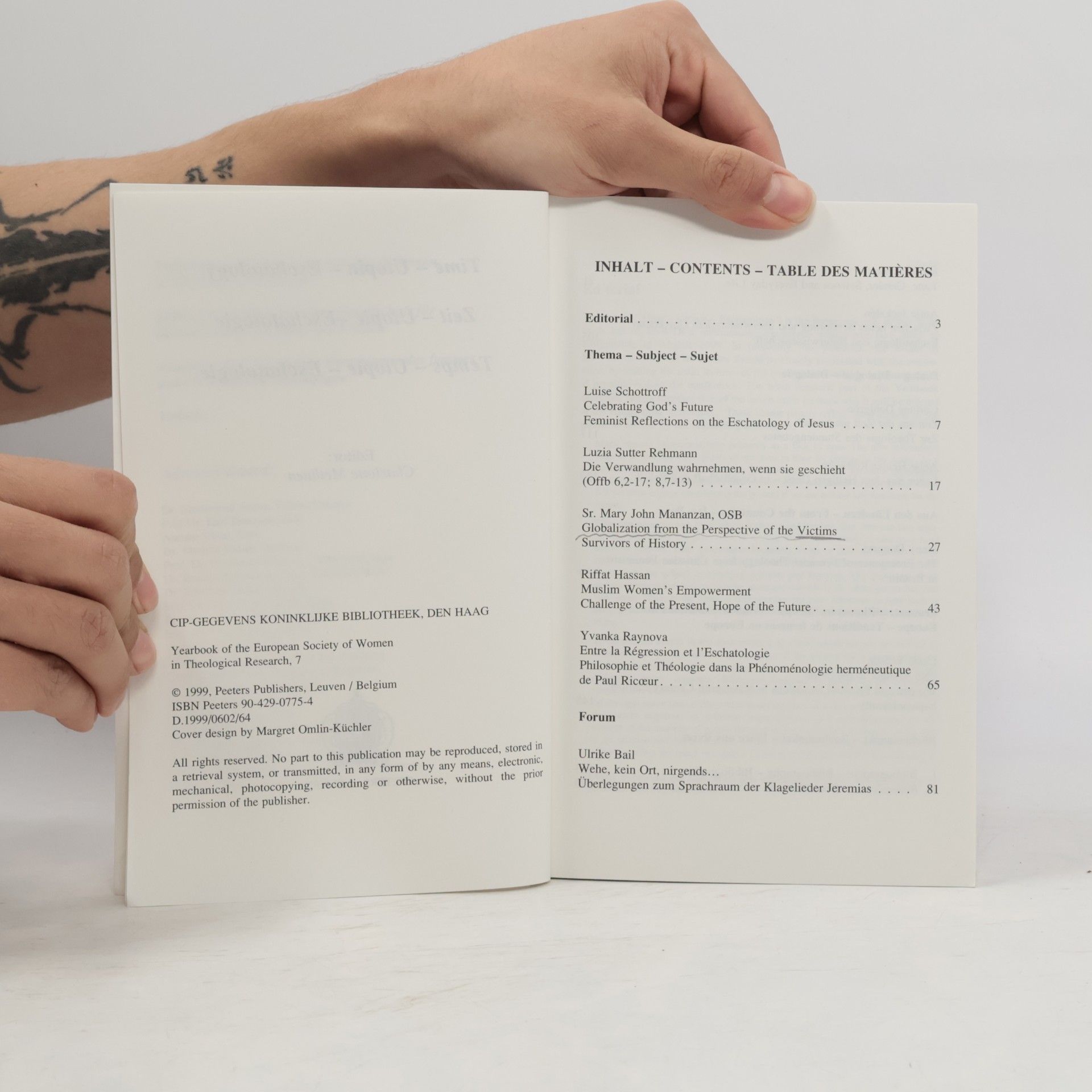 Charlotte Methuen Yearbook of the European Society of Women in Theological Research - 7/99: Time - Utopia - Eschatology. Zeit - Utopie - Eschatologie. Temps - Utopie - Eschatologie