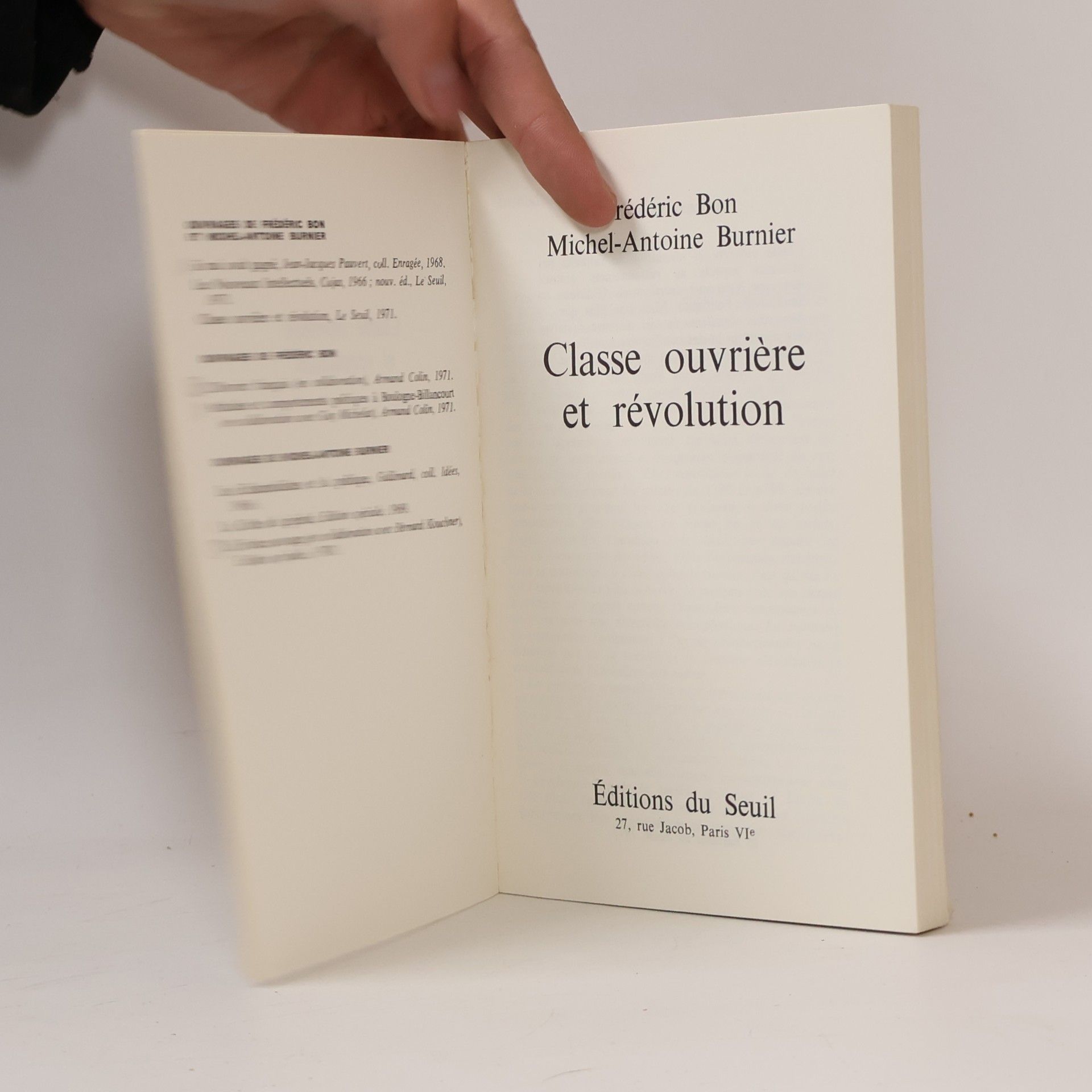 Michel-Antoine Burnier Classe ouvrière et révolution