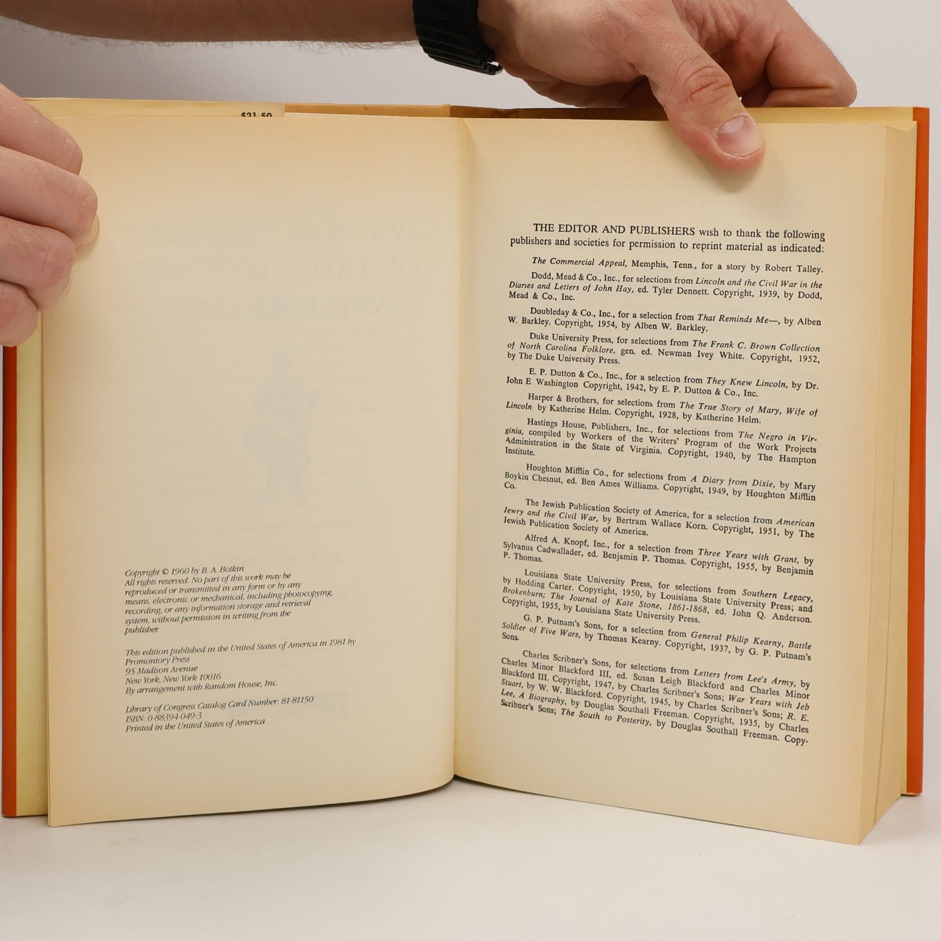 Benjamin Albert Botkin A Civil War Treasury of Tales, Legends and Folklore