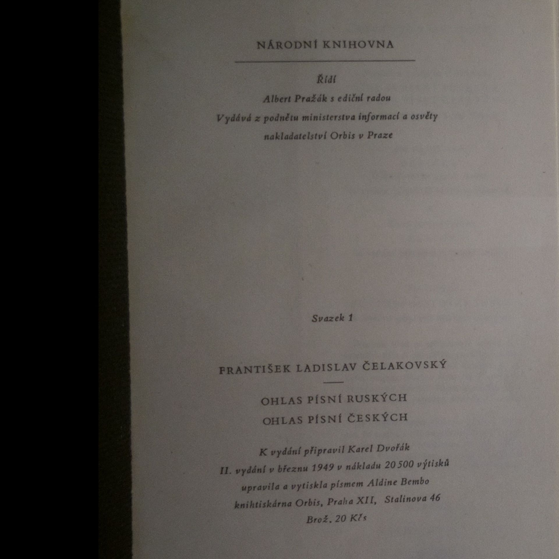 František Ladislav Čelakovský Ohlas písní ruských. Ohlas písní českých