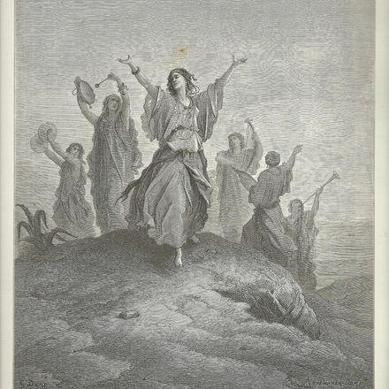 Gustav Doré Bibel - Jephthah's (Jephte's) Tochter geht ihrem Vater entgegen