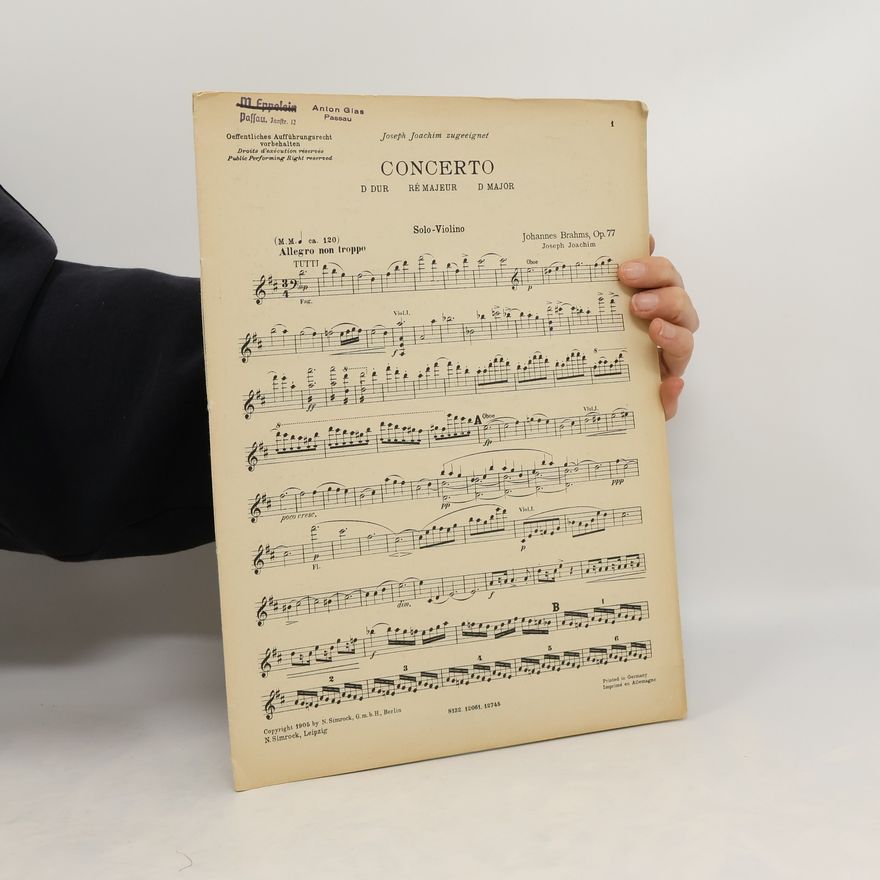 Joseph Joachim Concerto: D Dur. Ré Majeur. D Major