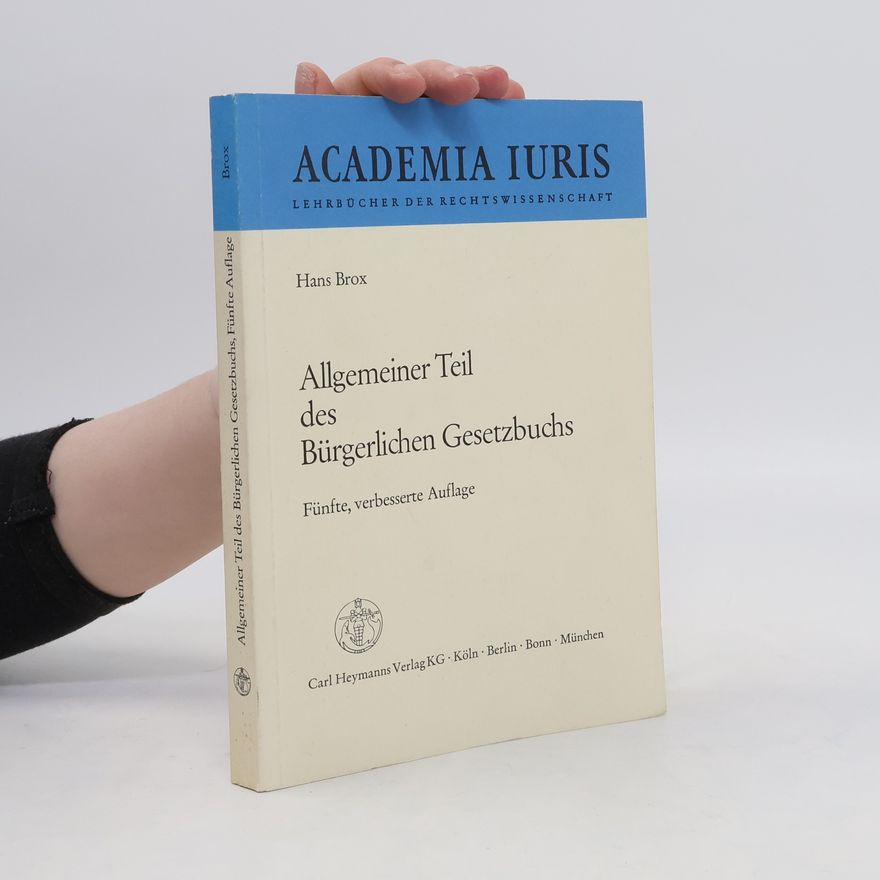Hans Brox Allgemeiner Teil des Bürgerlichen Gesetzbuchs