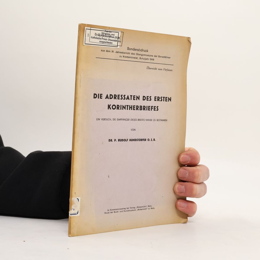 Rudolf Hundstorfer Die Adressaten des ersten Korintherbriefes