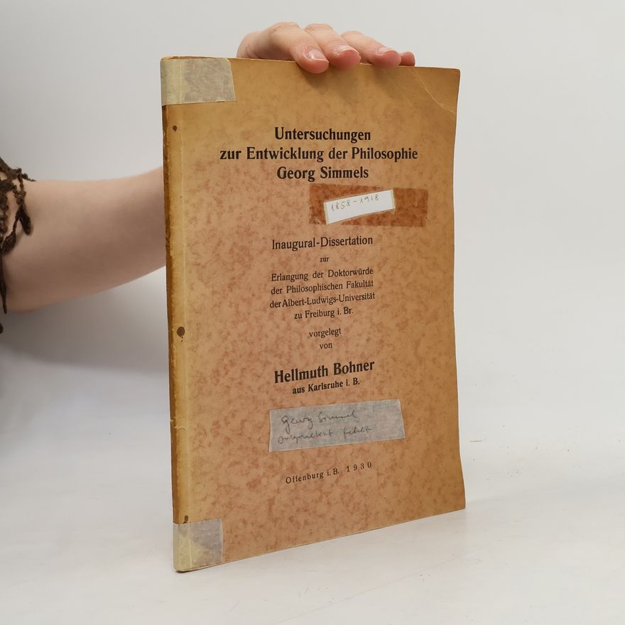 Hellmuth Bohner Untersuchungen zur Entwicklung der Philosophie Georg Simmels