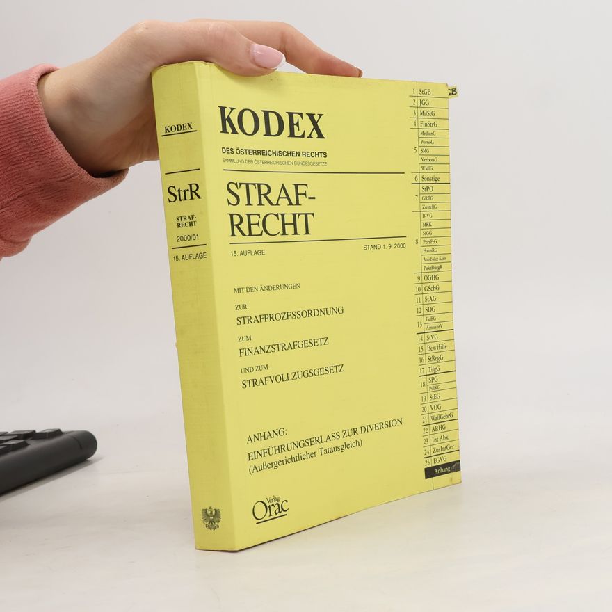 Helmut Fuchs Kodex: Strafrecht – Des österreichischen Rechts: Sammlung der österreichischen Bundesgesetze. 15. Auflage, Stand 1. 9. 2000. Mit den Änderungen zur Strafprozessordnung, zum Finanzstrafgesetz und zum Strafvollzugsgesetz. Anhang: Einführungserlass zur Diversion (Außergerichtlicher Tatausgleich)